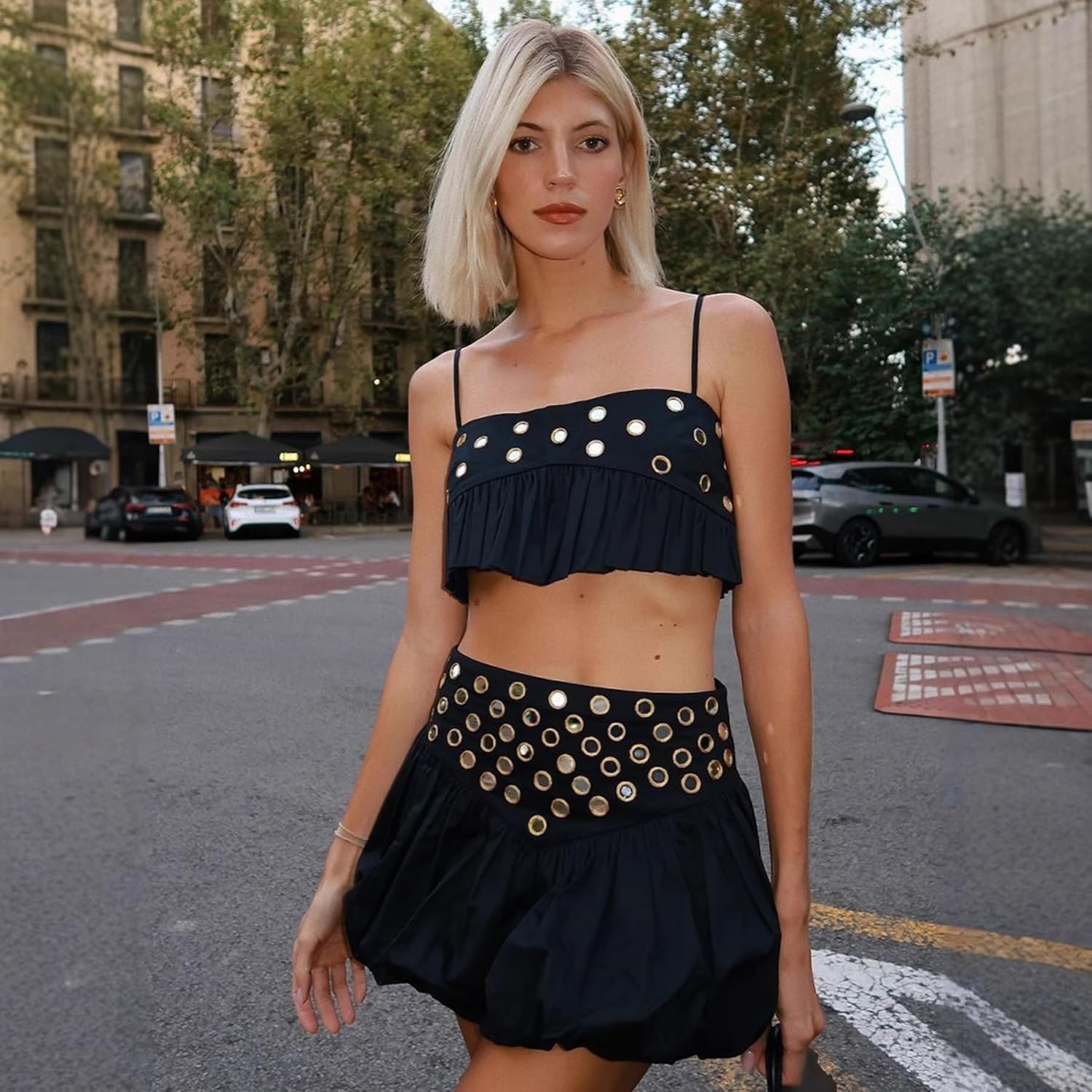 Wuitrie Women 2 Piece Outfits Sleeveless Crop Top Mini High Waisted Pleated Skirt Set for Summer Party Club Going Out - Image 2