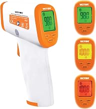 Victor T9000 Non-Contact Digital Infrared Forehead and Wrist Thermometer, for Adults and Kids, Quick 1 Second Readings, 3-Color Temperature Warning Display, White/Orange