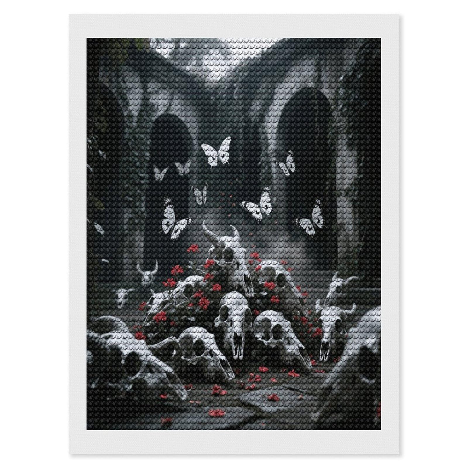 FekiLoot Skulls Butterfly Paint by Numbers Kit for Adults Beginner DIY Diamond Dots Paintings Round Full Drill Diamond Art Kits Picture Diamond Art Painting Kits for Home Decor 12"x16"