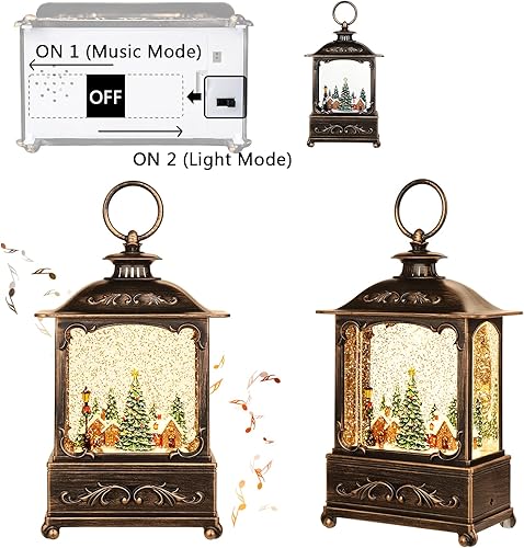 Miniatura 3 de Linterna de globo de nieve de pueblo navideño, decoración de Navidad, linterna de agua para interiores, remolino brillante con música
