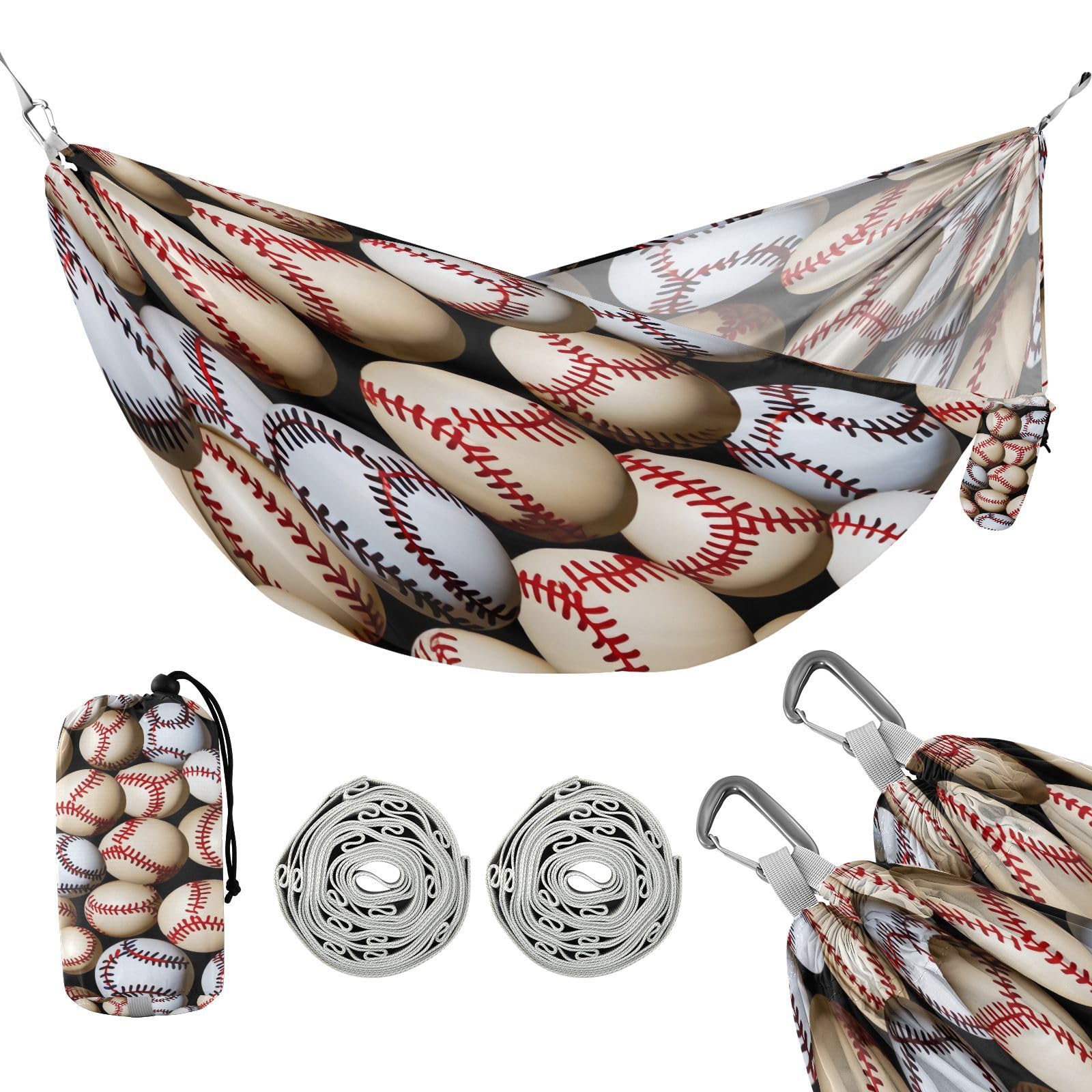 ATTX Baseball Balls Pattern Camping Hammock - Lightweight & Portable Hammocks, Heavy Duty 330lbs Capacity for Indoor, Hiking, Backpacking, Travel, Backyard, Beach#329