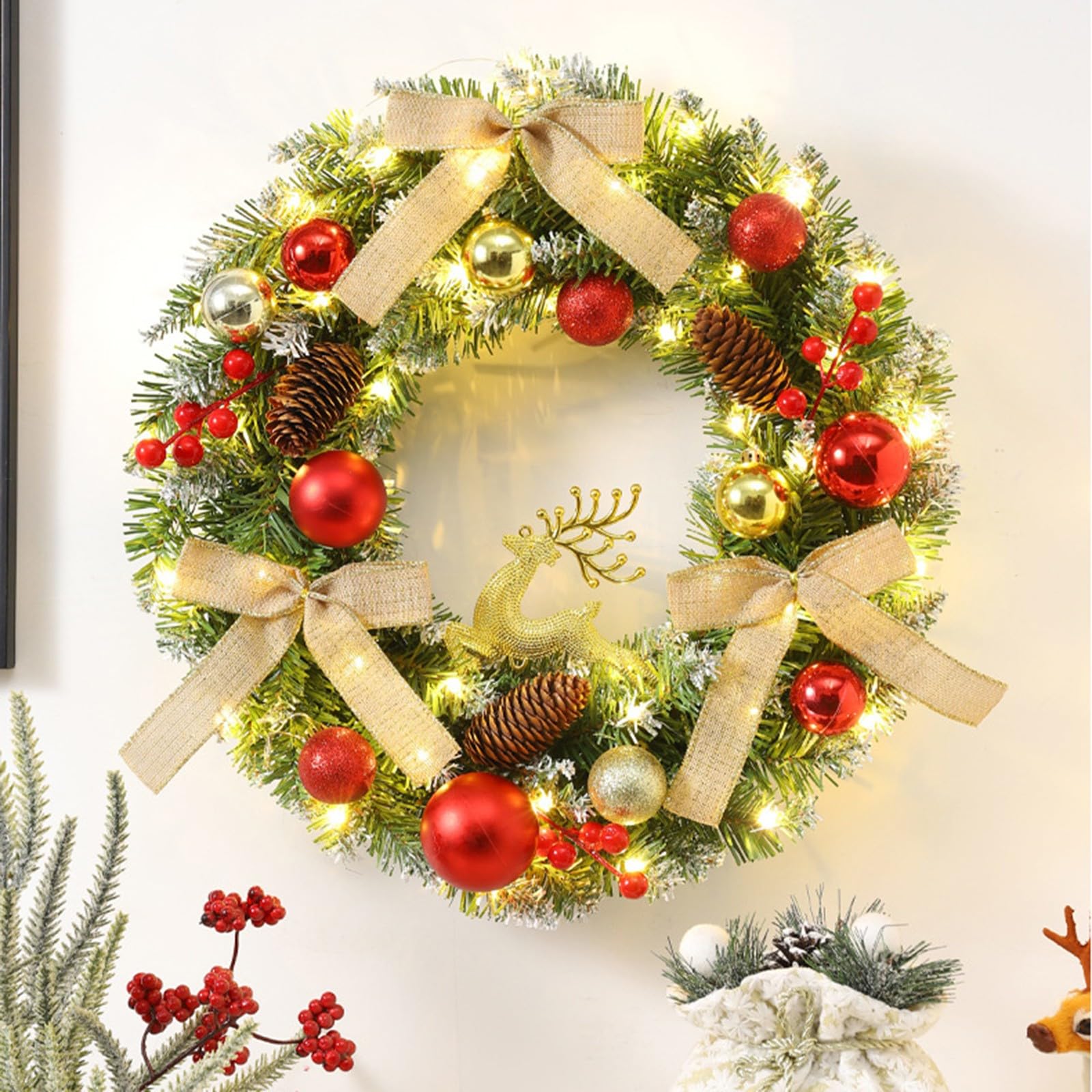 Generico Ghirlanda porta dingresso di Natale ghirlanda di Natale porta finestra appeso parete ornamenti Verde Rosa Per Albero Decorazioni Esterno