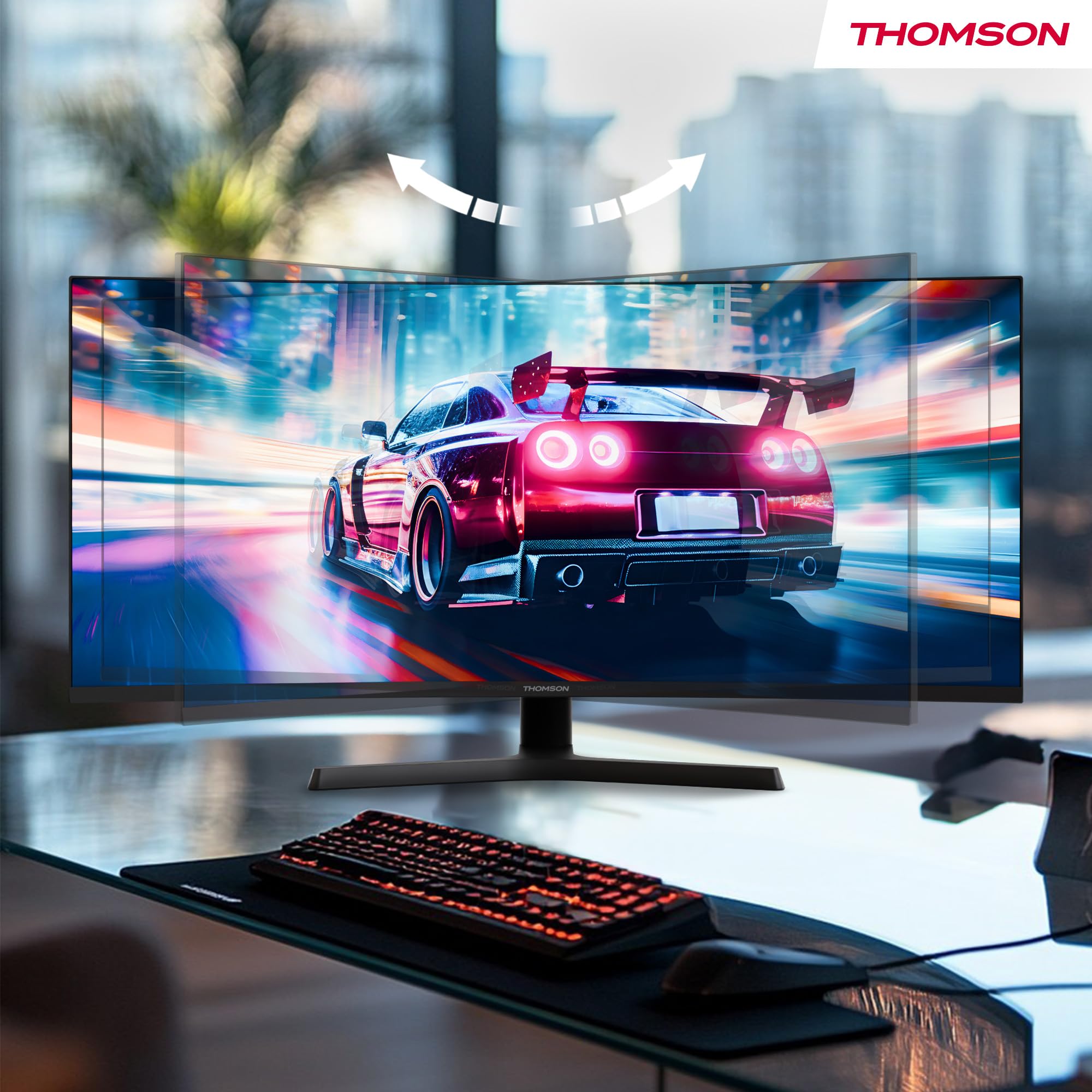 THOMSON Gaming Monitor 34 Pulgadas UWQHD Monitor, 240Hz VA EyeCare Display, 1ms, Adaptive Sync, Speaker, HDR10, HDMI&DP, M34QG7Y14C