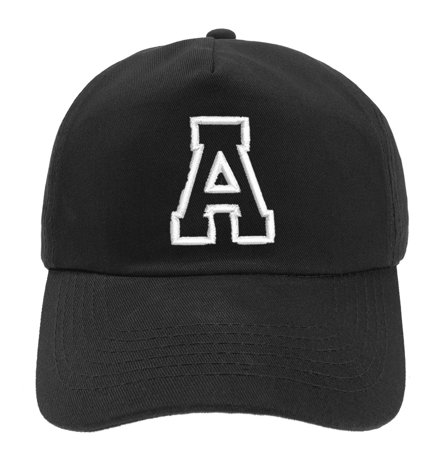 MFAZ Morefaz Ltd Boy Girl Adjustable Baseball Cap Black Children School Caps Kids Hat Sport Alphabet A-Z (A)
