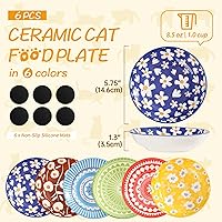 Vista 2 de Fairy Tales - Juego de 6 cuencos de cerámica coloridos para gatos, platos de alimentación con alfombrilla antideslizante, plato ancho poco profundo