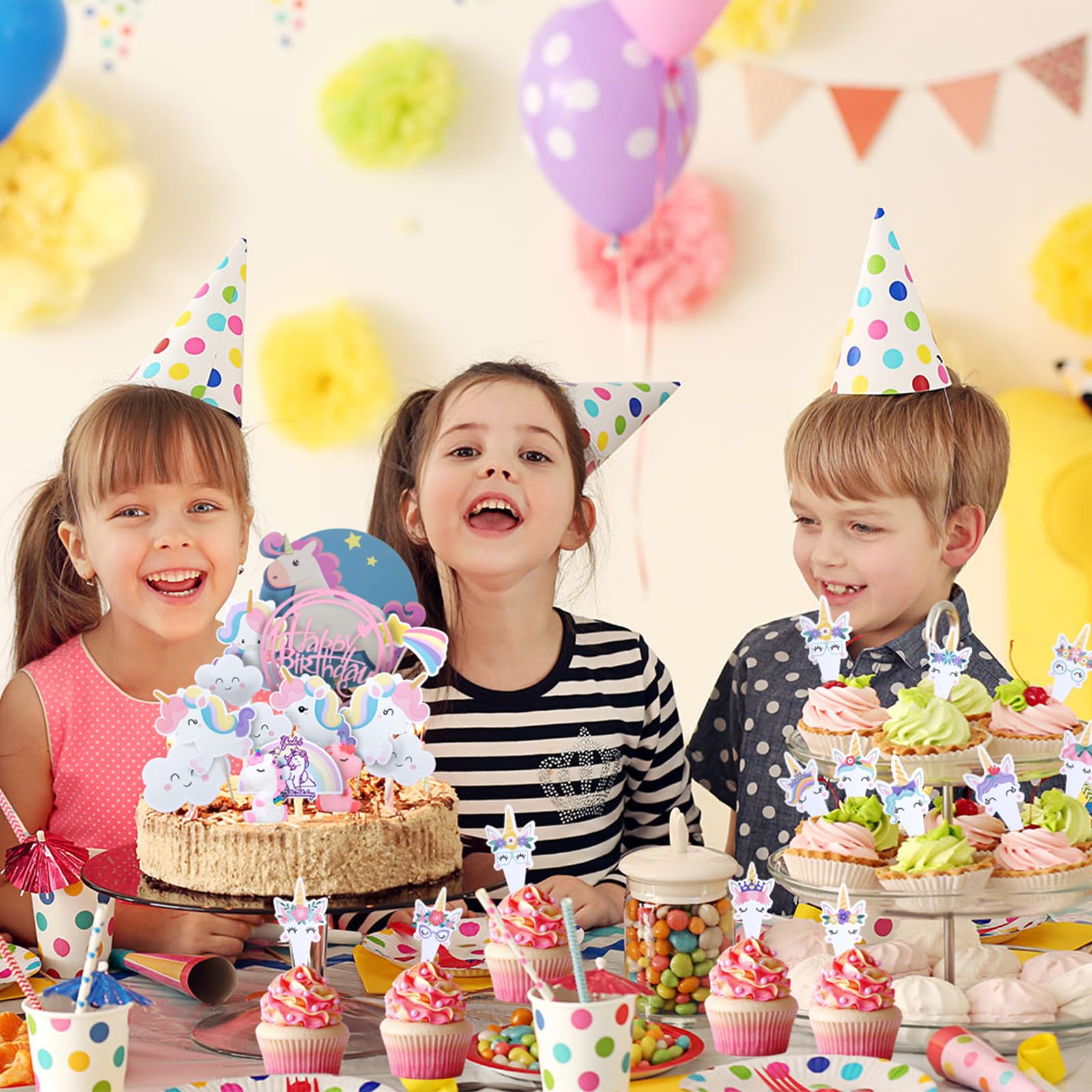 miaomiao Supporto per torte a forma di unicorno, 3 ripiani, supporto per cupcake, supporto per muffin in in cartone, porta torre unicorno rotondo, decorazioni per feste di compleanno per ragazze e