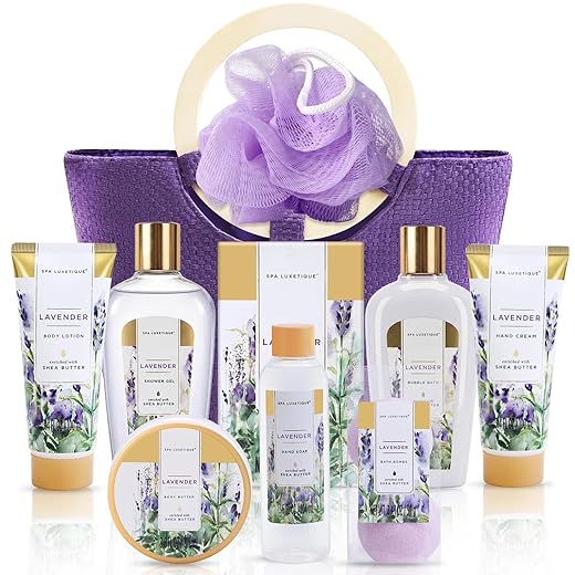 Spa Luxetique Gift Baskets for Women, Spa Gifts for Women - 10pcs Lavender Bath Gifts with Bath Bomb, Body Lotion, Bubble Bath, Relaxing Spa Baskets for Women Gift, Christmas, Birthday Gifts for Women