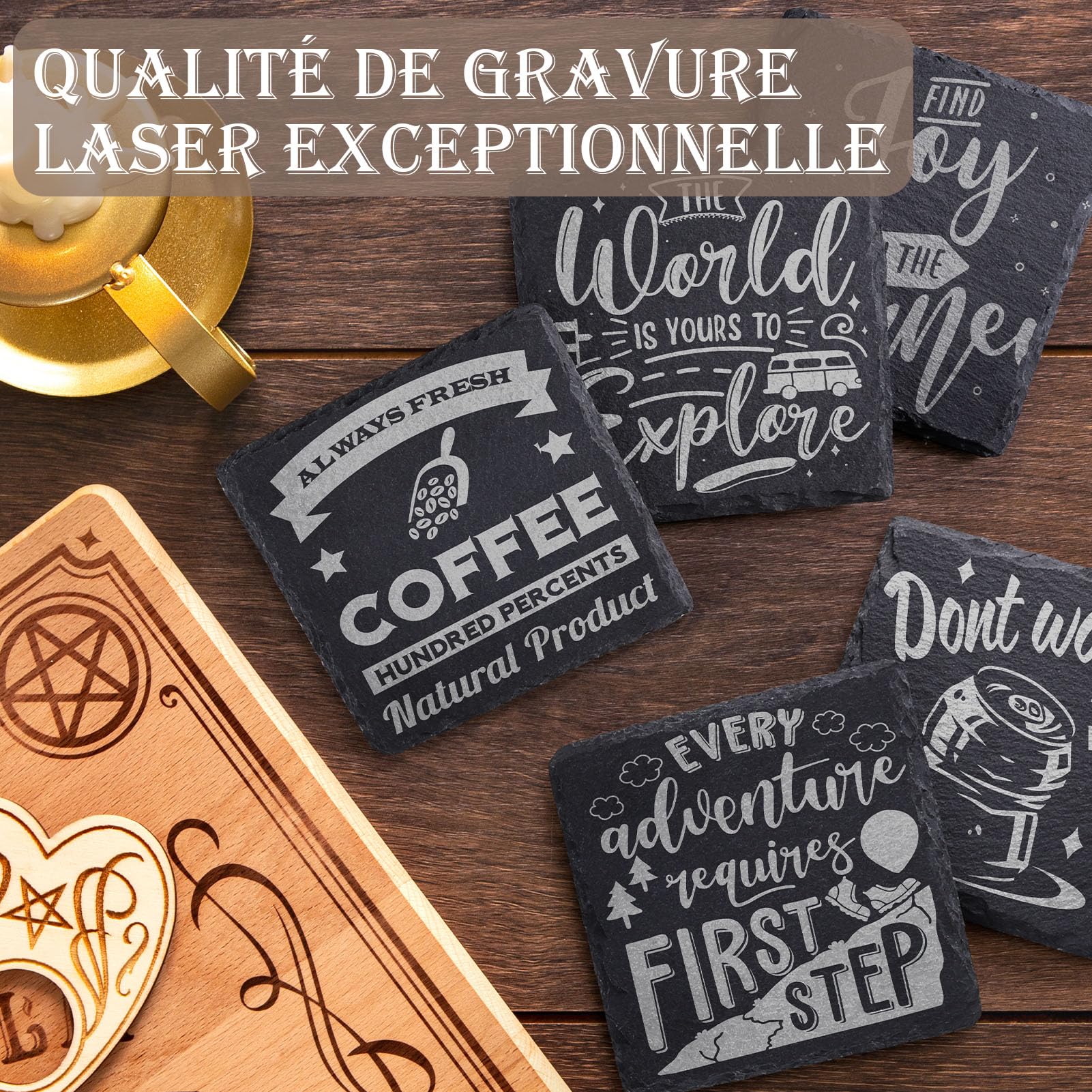 GOH DODD Lot de 60 Dessous de Verre en Ardoise Noire Carrés - 4 Pouces/10cm avec Fond Anti-Rayures - Parfaits pour Maison, Bureau, Cuisine pour Mariage ou Pendaison de Crémaillère