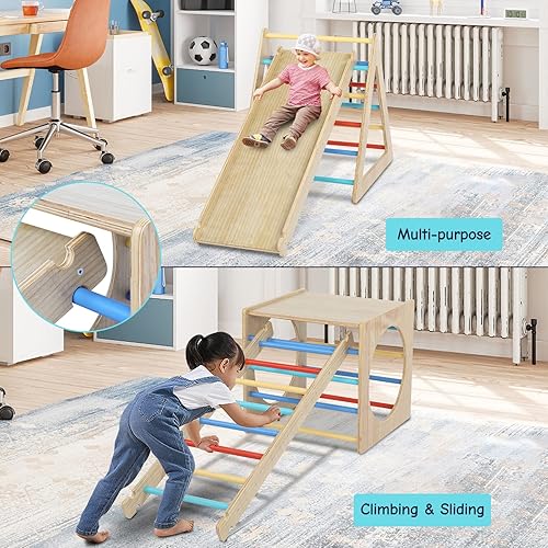 Miniatura 4 de JOYMOR Escalador de madera para niños pequeños 4 en 1 para interiores actividades en interiores para niños deslizamiento y escalada estructura de