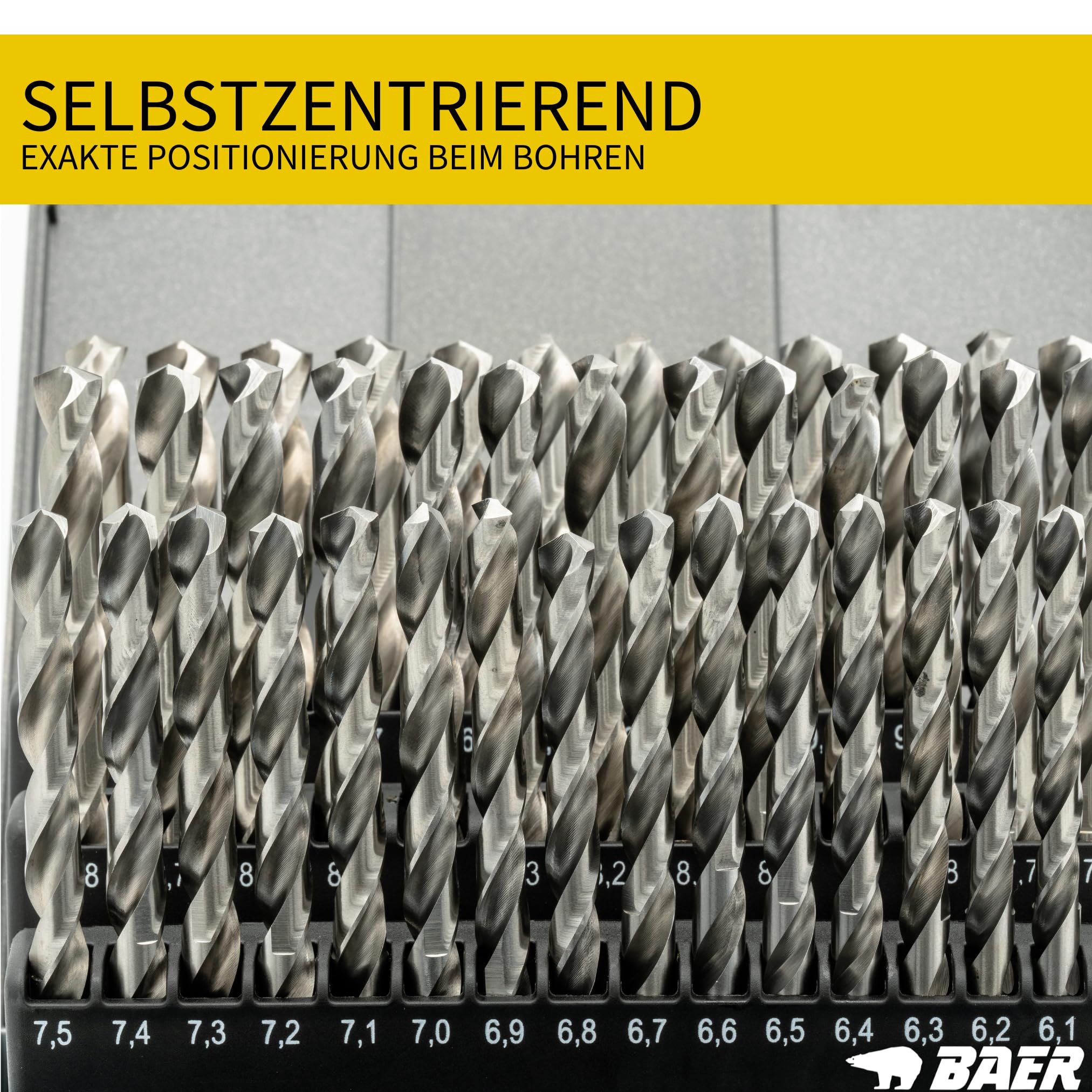 BAER Spiralbohrer Set 6-10 mm | 41-tlg. in 0,1 mm Schritten | HSSG DIN 338 | Metallbohrer Set geschliffen | Bohrerset Metall für Stahl, Guss & Stahlguss | Bohrer Set Metall in bruchsicherer Box