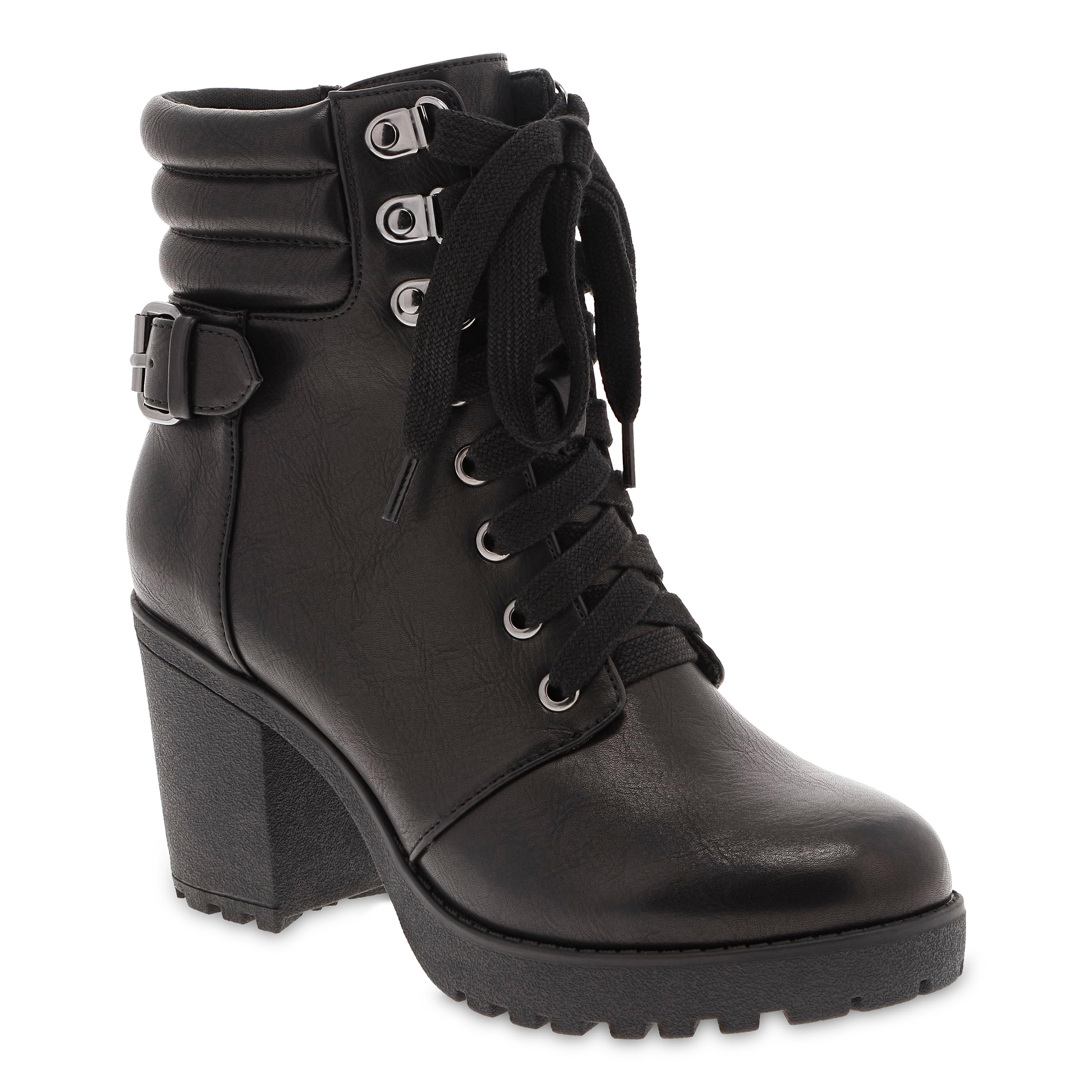MIA Shoes Annamaria Womens Vegan Leather Combat Boots with Heel