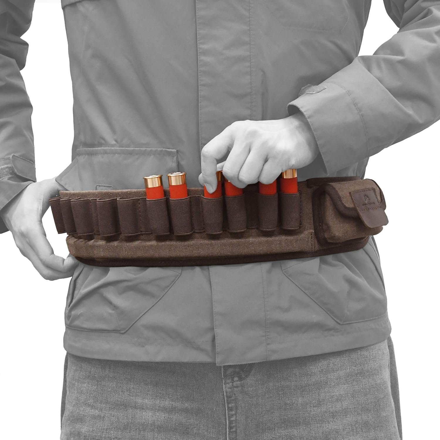 Tas Trost Waxed Canvas Shotgun Shell Belt, 18 Rounds Ammuntion Bandolier for 12/16/20 Gauge, Adjustable Tactical Cartridge Holder (35.5"-72.75") for Hunting, Skeet Shooting