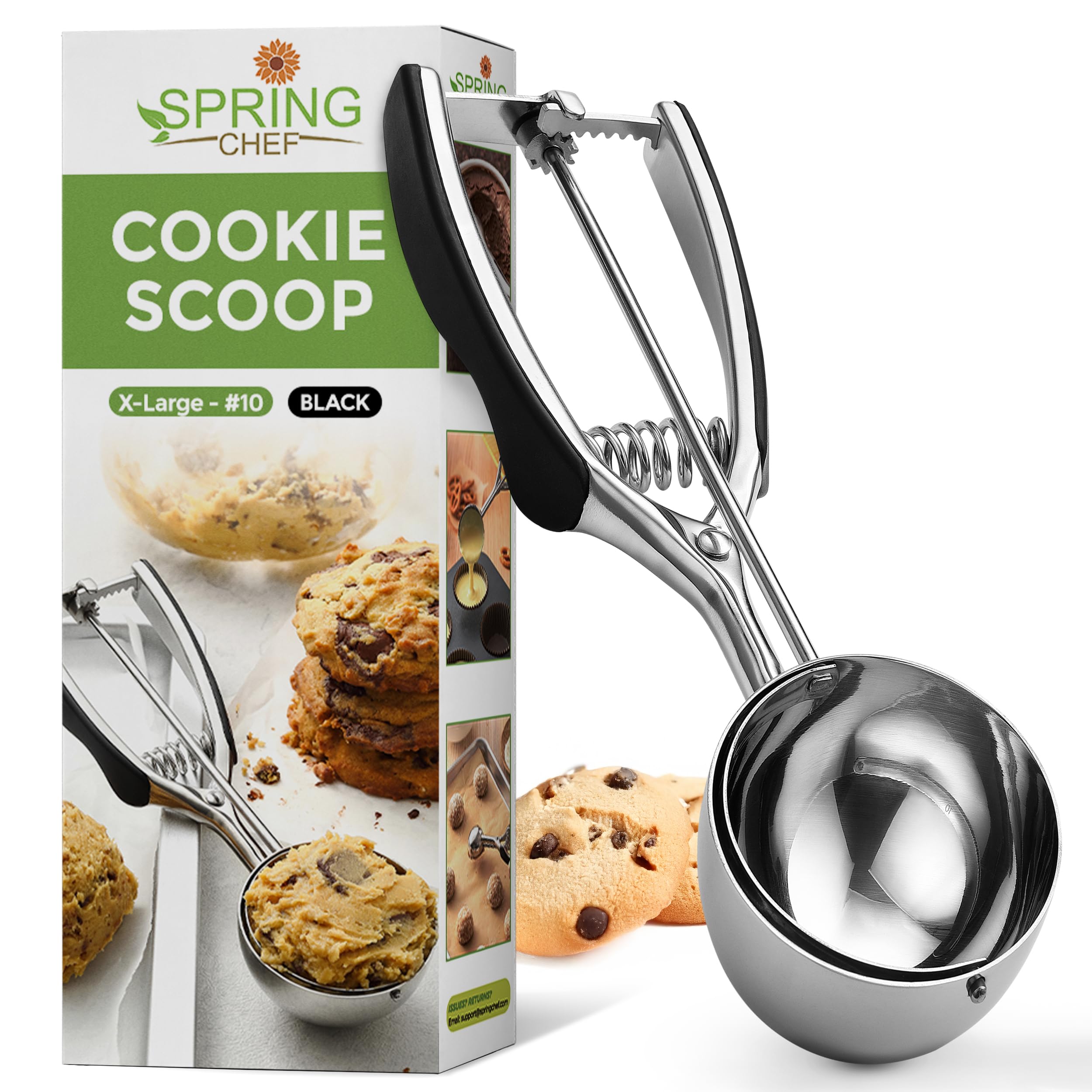 Spring Chef Extra Large Stainless Steel Cookie Scoop, #10, 5.5 Tbsp, Black