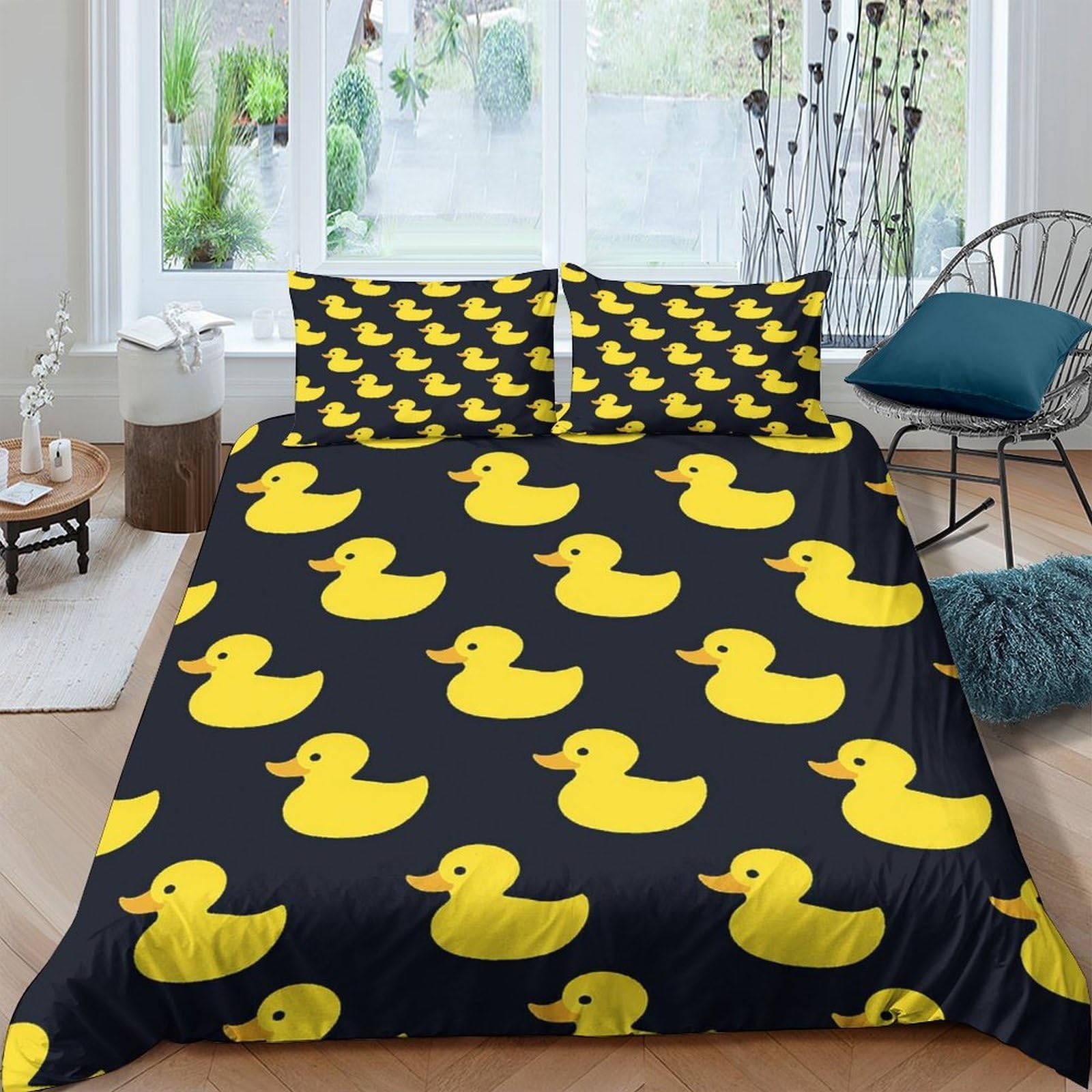 Ctjqhvkz Style-3 3D Printed Yellow Duck Fitted Sheet Microfiber Soft Black Cartoon Duck Mattress Cover For Bedroom Guest Room Decor Single（135X200cm）