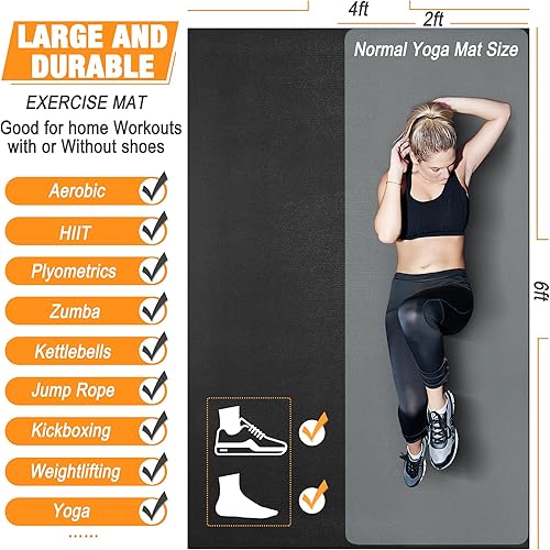 Miniatura 3 de Large Exercise Mat for Home Workout - 6'x4'8'x6'10'x6'12'x6'(7mm) Ultra-Durable Workout Mat for Home Gym Flooring - High Density Gym Mat for Cardio,
