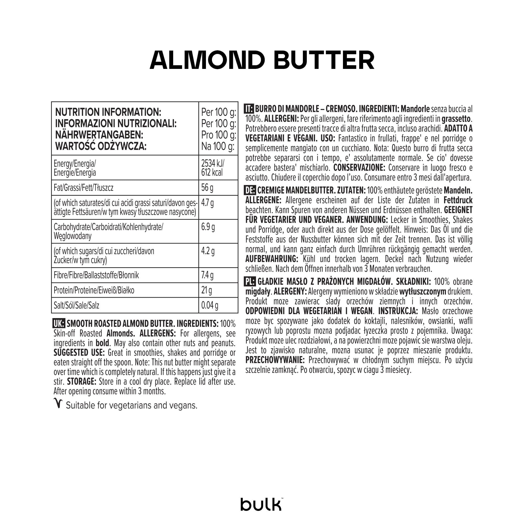 Bulk Mandelbutter, Cremig, 1 kg, Verpackung Kann Variieren