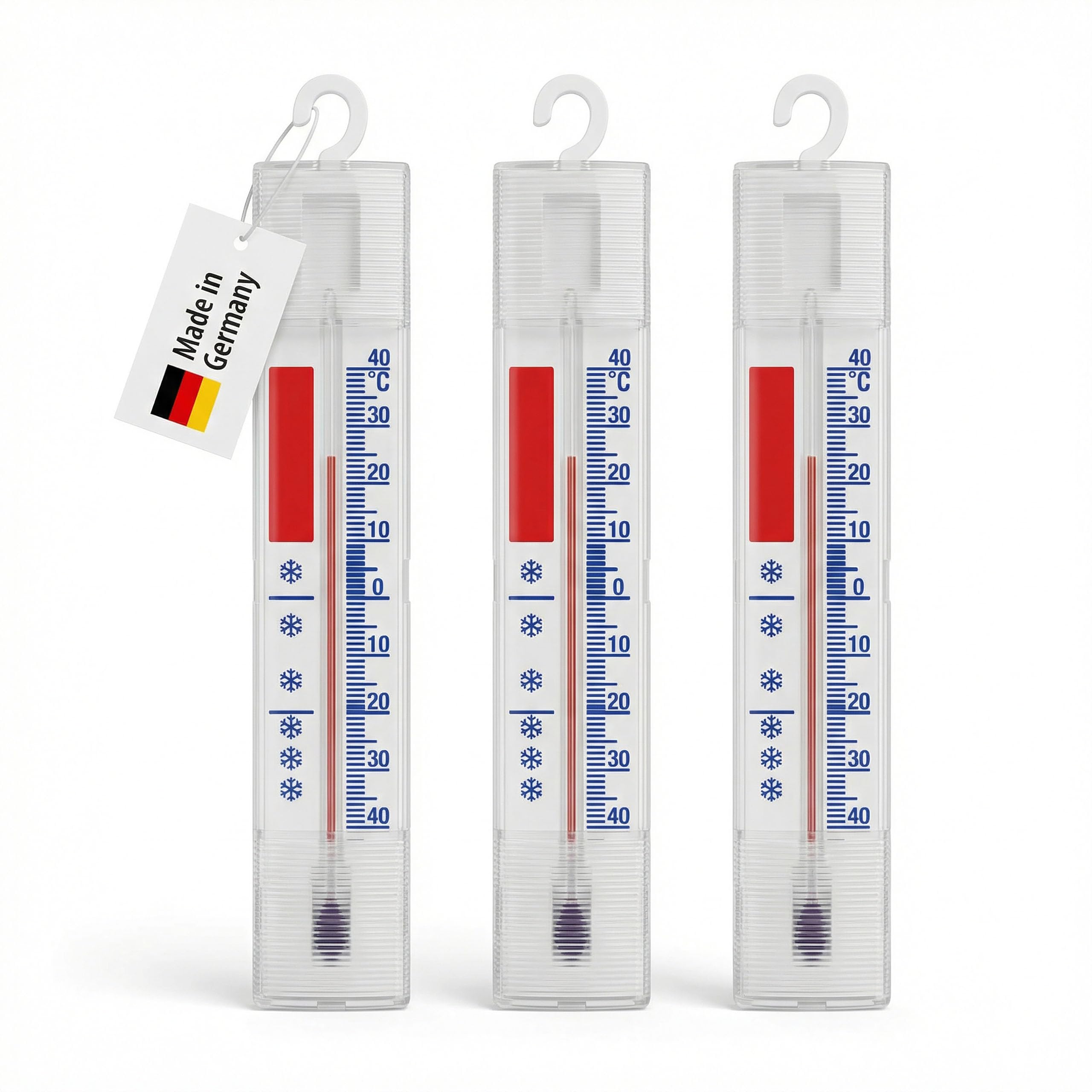 Lantelme 3 Stück Kühlschrankthermometer mit Haken zum Aufhängen Temperaturbereich + - 40°C | Analoges Thermometer Set für Gefrierschrank Kühlfach Kühltheke und Kühlschrank zur Temperaturkontrolle