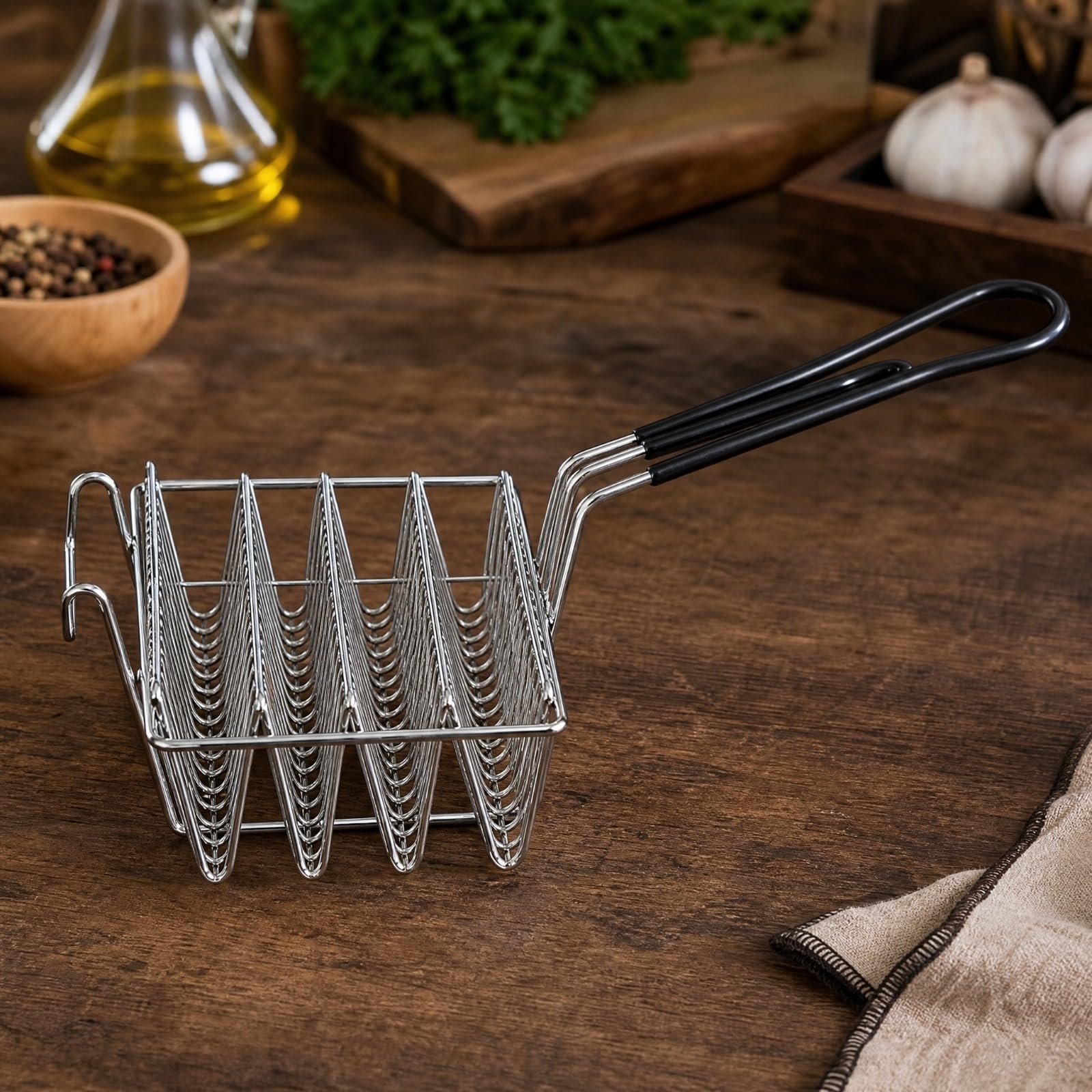 Cesta Alambre en Forma V para Freír Fácil Limpiar Unsilio Cocina Práctica para Cocineros Restauran, Fritar Profunda, Estilo A