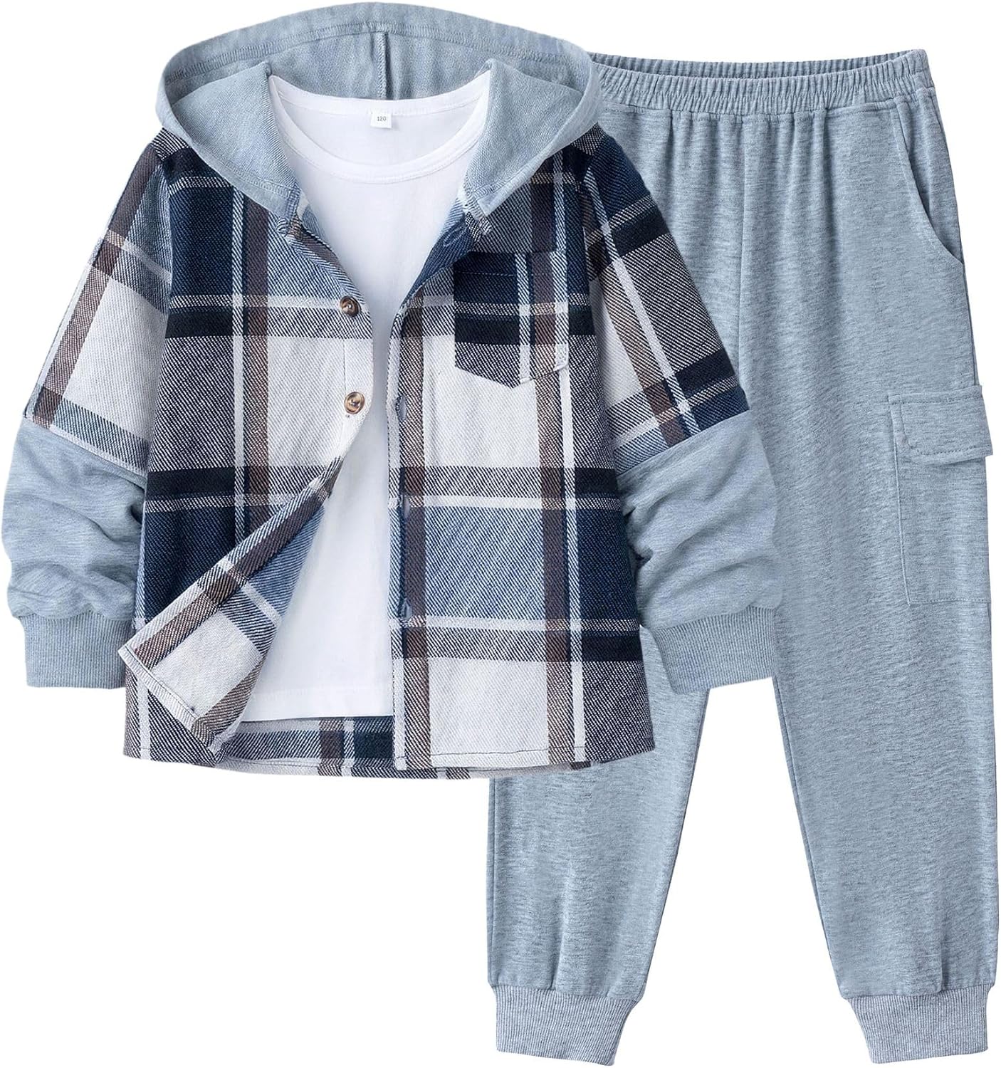 Arshiner Boys Clothes Flannel Plaid Shirt & Pants Set Kids Hoodie Sweatsuit