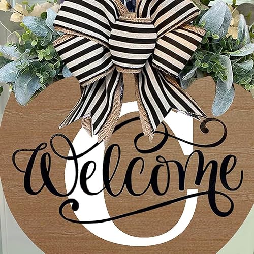 Miniatura 5 de Hoomall Corona redonda de 26 letras con apellido 2023 para puerta delantera con lazo, guirnalda de letrero de bienvenida de primavera, corona de