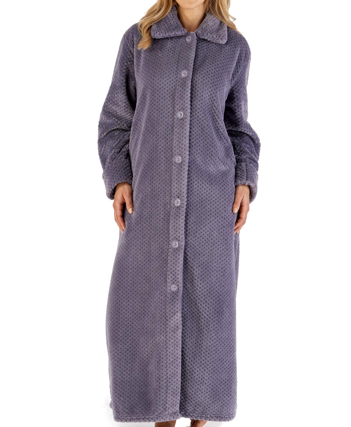 Slenderella Women's Grey Button Up Dressing Gown Soft Waffle Fleece Ankle Length Bath Robe Xxxl (Grey)