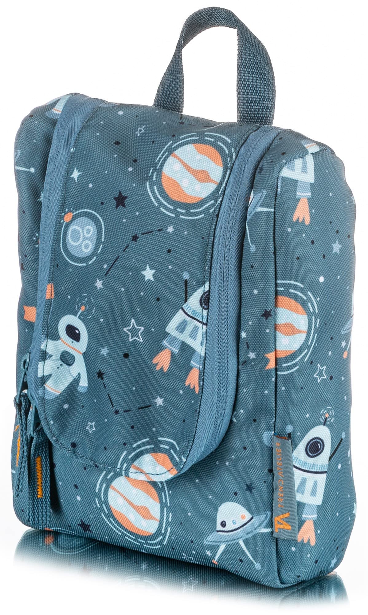 Beauty case bambini poliestere riciclato borsa da bagno sostenibile idrorepellente appendere Spazio Blu