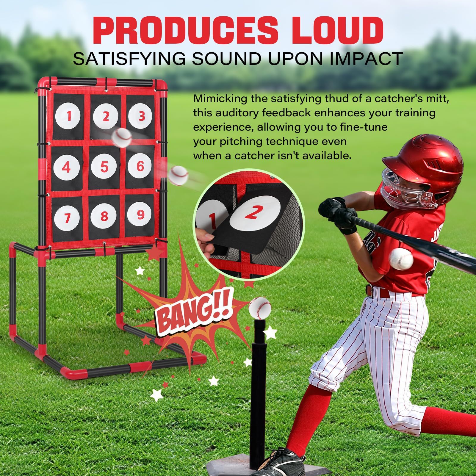 Baseball Strike Zone Target for Plastic Balls Pitching Training Strike Zone Target with Pockets 3 Level Height Adjustable with Ground Nails, Carry Bag
