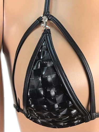 Miniatura 3 de Exotic Dancewear Black Triangle Bikini Top Rave Outfits Skimpy Strappy String Adjustable Swimwear Cage Bikini Top Bra with Connector