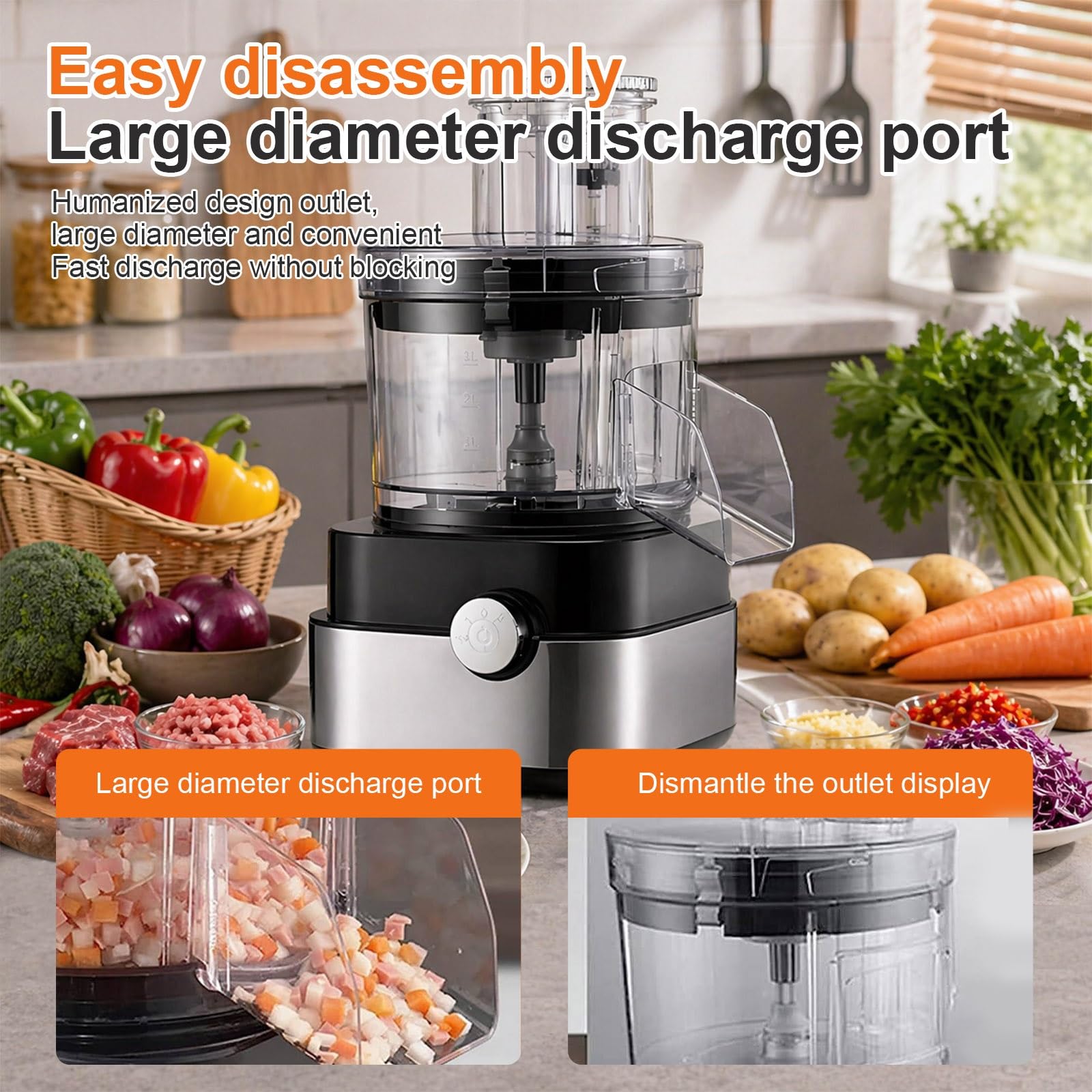 Cortaverduras Eléctrico Profesional 600W, Robot de Cocina Multifunción 5L, Picadora de Carne y Dados 5 en 1 con 5 Rejillas, Perfect para Hostelería y Restaurante