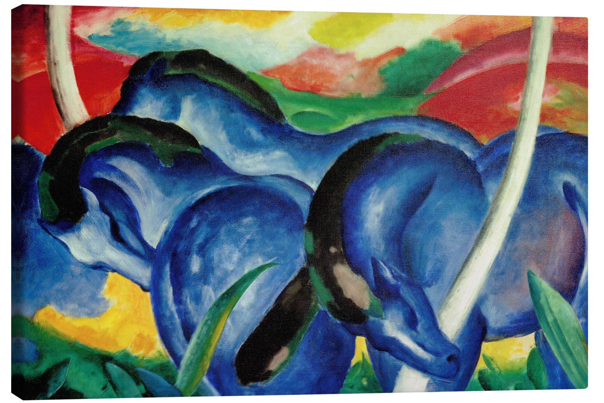 Posterlounge Los caballos azules más grandes Lienzo de Franz Marc 120 x 80 cm Azul Cuadros Decoración para la pared