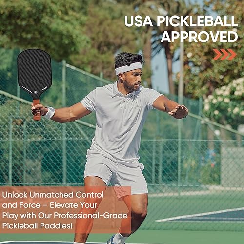 Miniatura 6 de Paleta de pickleball - Superficie de fibra de carbono cruda 3K (CFS) + superficie de abrasión de carbono (CAS) con grano alto y giro, mango alargado