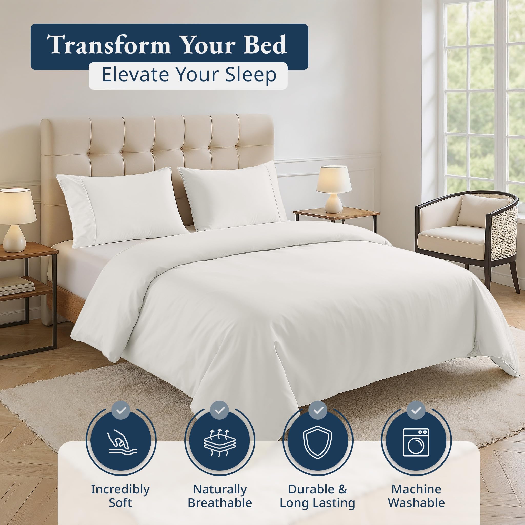 LANE LINEN King Size Duvet Cover Set White, 100% Organic Cotton Bedding 230x220cm - Image 3