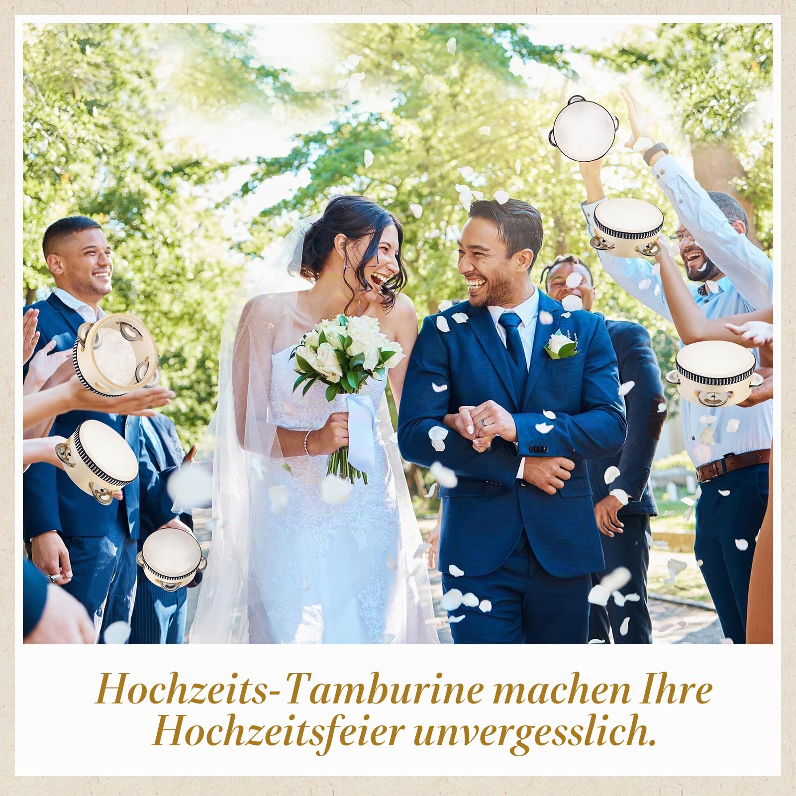 Boao 12 Sets 15,2 cm Hochzeits-Tamburine für Erwachsene, Holz, Handtrommel, Metallschellen mit Etiketten, Seil, Percussion, Musikinstrument für Kirche, Hochzeit, Party, Gastgeschenk