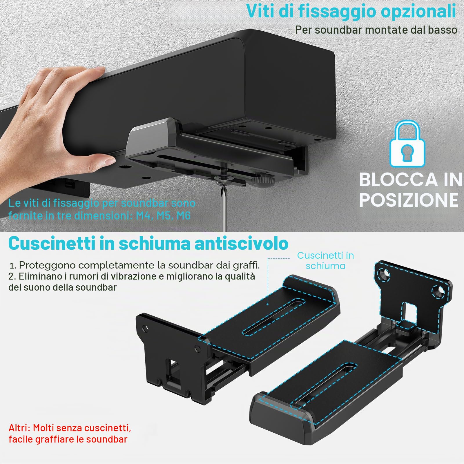 ZUOLACO Supporto da parete per soundbar Samsung, Bose, Vizio, LG, Sony, JBL, Sonos e altri supporti per soundbar, supporta fino a 15 kg, profondità regolabile da 9,1 a 16,3 cm, ripiano per soundbar,