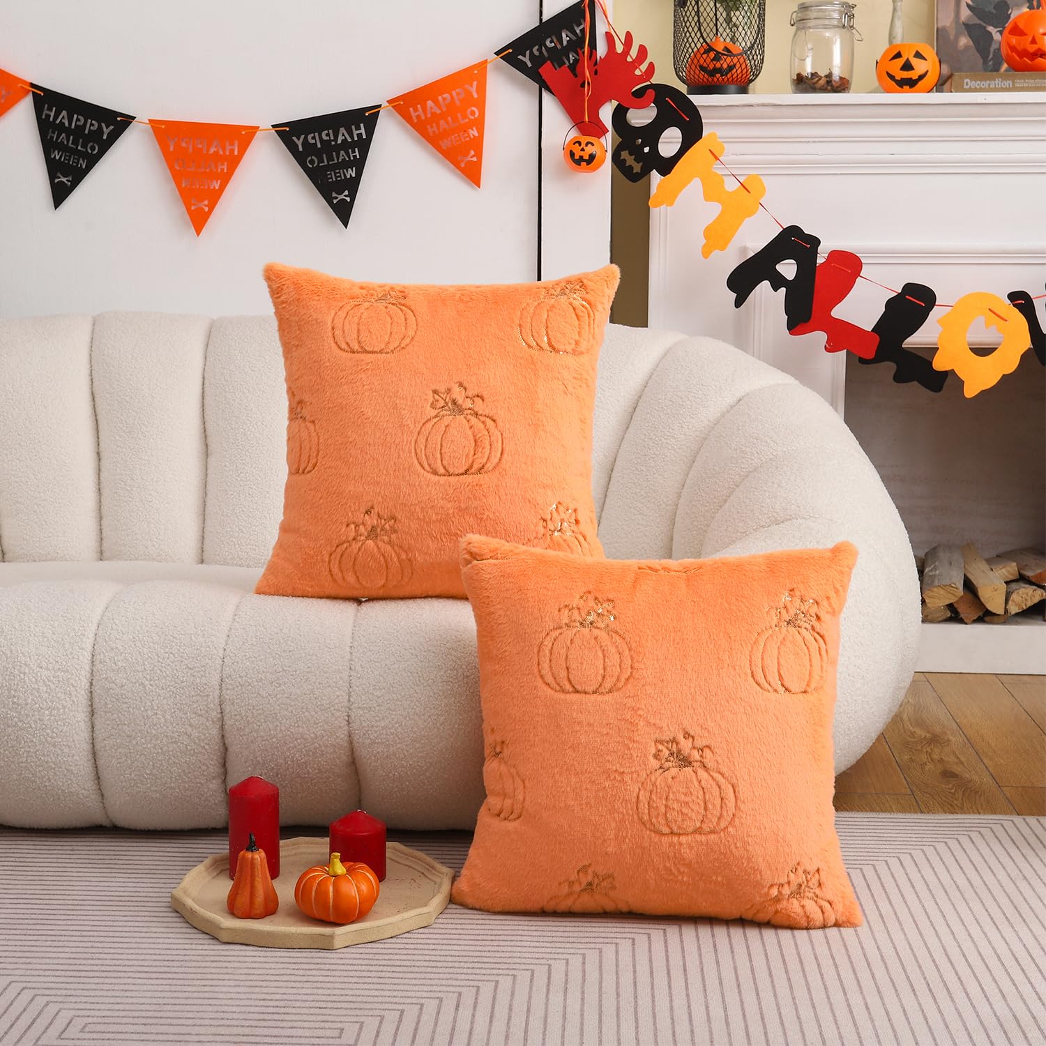 Cuscini Decorativi A Forma Di Zucca - Set Da 2 Per Decorazioni Autunnali E Halloween | Peluche Morbido 28x24 Cm