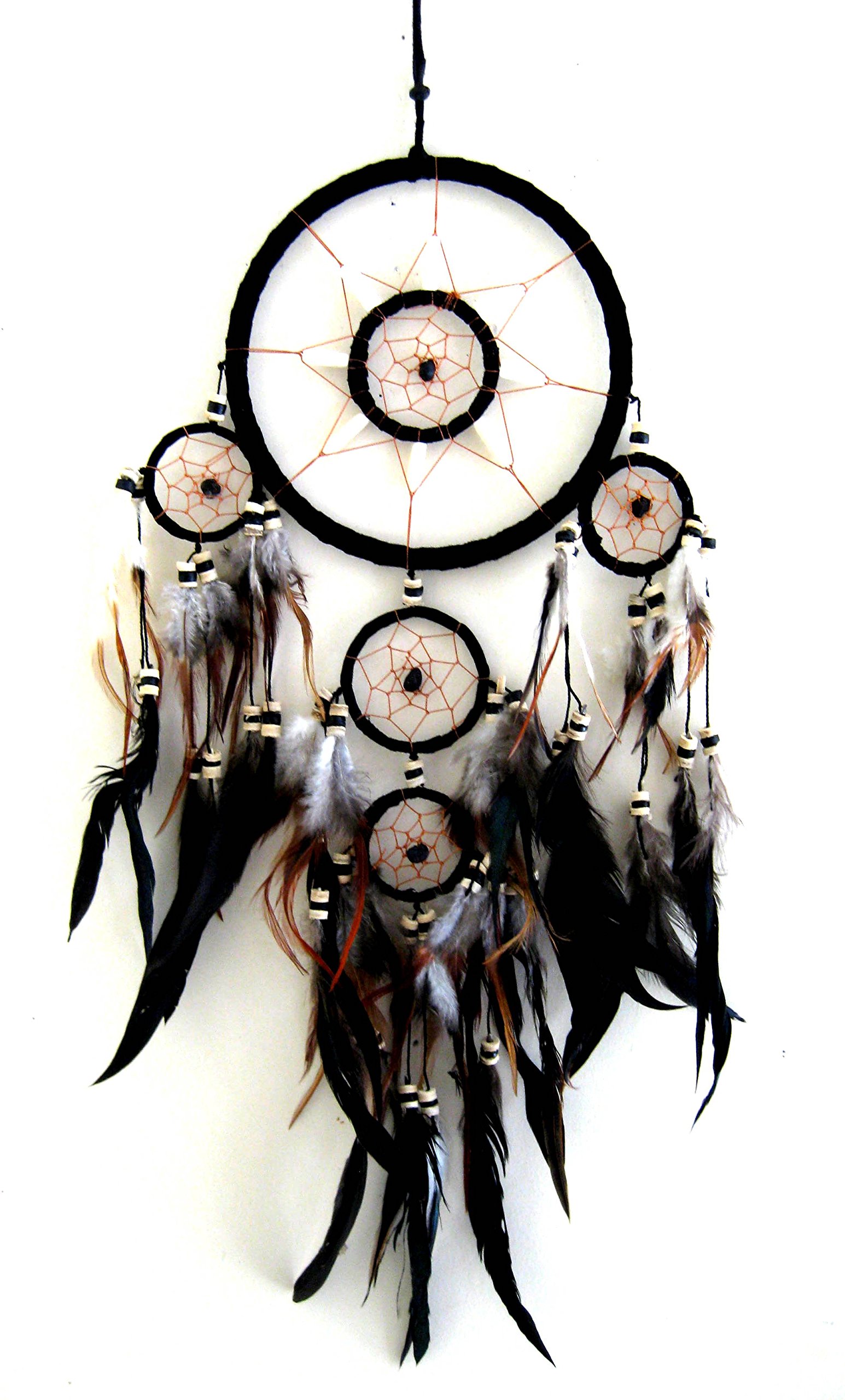 Unbekannt Dream Catcher Traditionelle Feder Dreamcatcher Wildleder und Tiger Eye Perlen – 71,1 cm L x 20,3 cm W – Oma Marke Schwarz