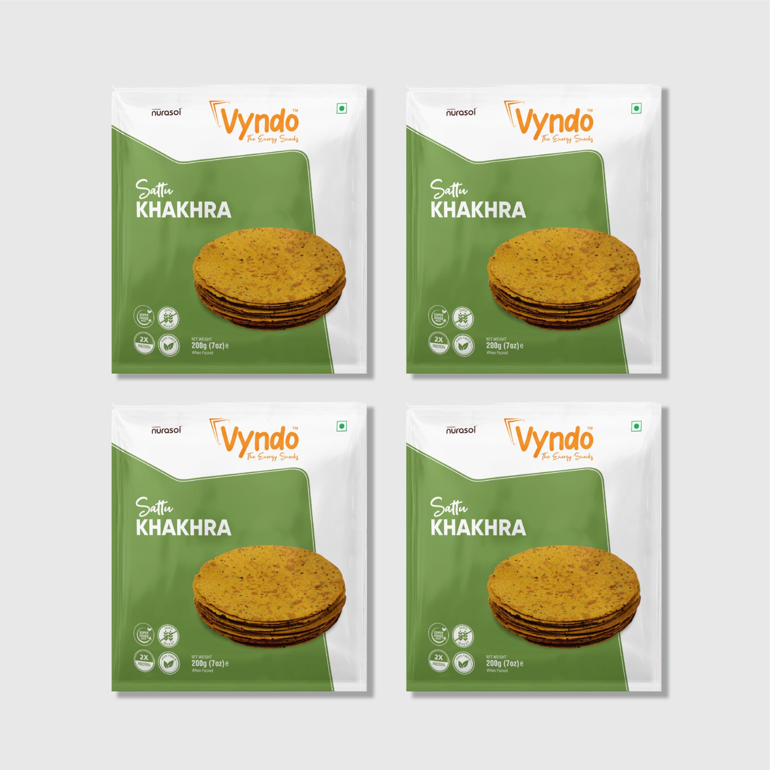 Vyndo Sattu Khakhra 200g (Pack of 4), Dry & Gujarati Snacks Made with Millets, High in Protein and Fiber, Gluten Free and Healthy Snack For Kids & Adults with No Palm Oil