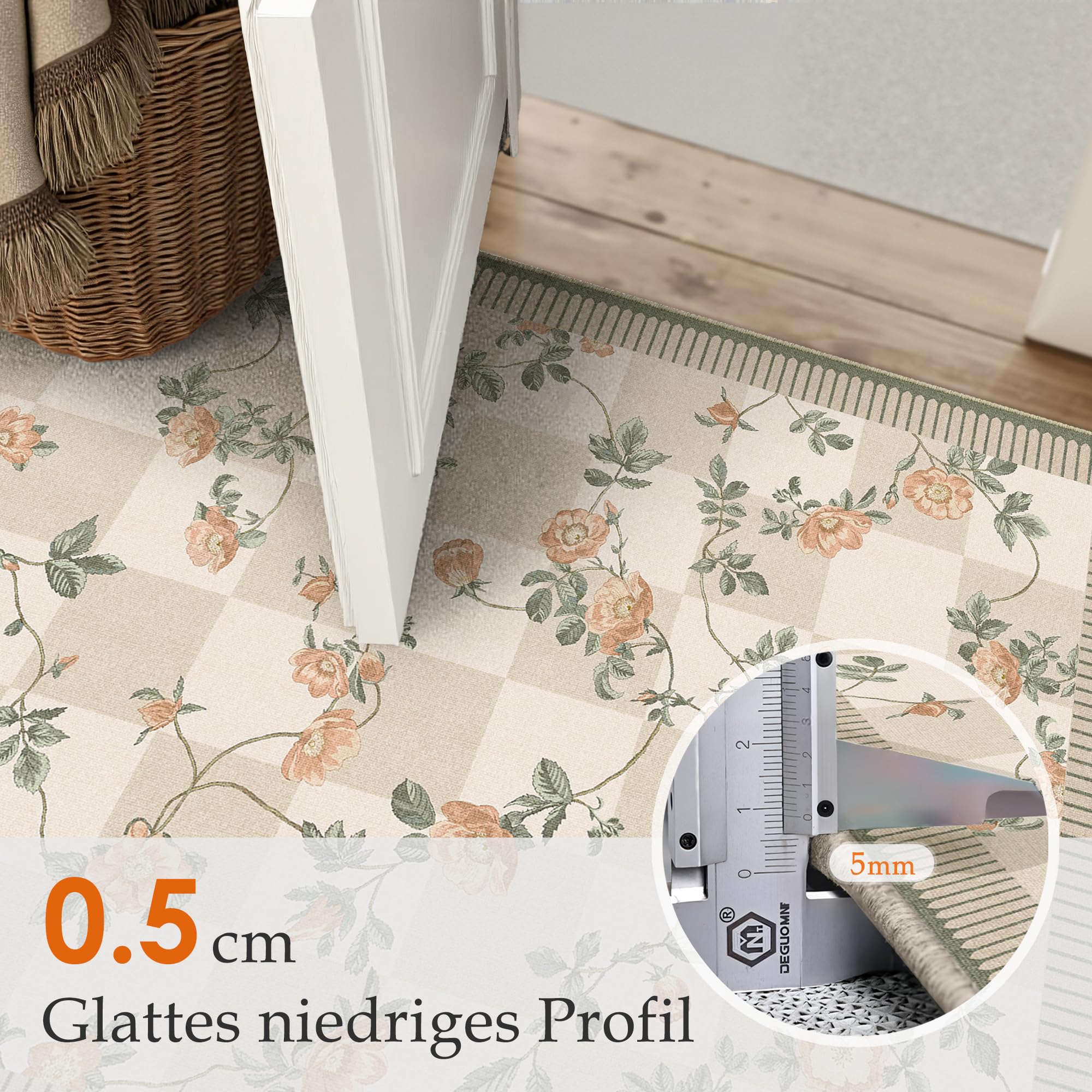PureCozy Alfombra Salón Lavable Floral a Cuadros 160x230cm Moderna Alfombra de Cocina Salón Dormitorio Tapete Antideslizante Pelo Corto Suave Beige Verde Carpet