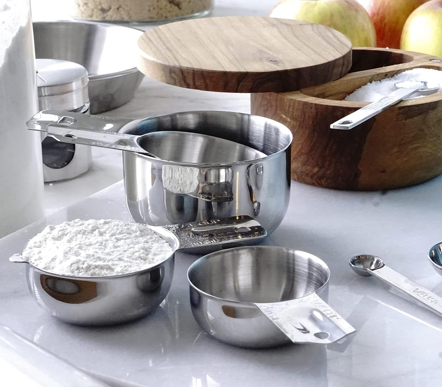 RSVP International Endurance Stainless Steel Measuring Cups, Set of 4 | 1/4 Cup to 1 Cup Measurements | Nest for Easy Storage | Dishwasher Safe | Dry or Liquid | Baking or Cooking
