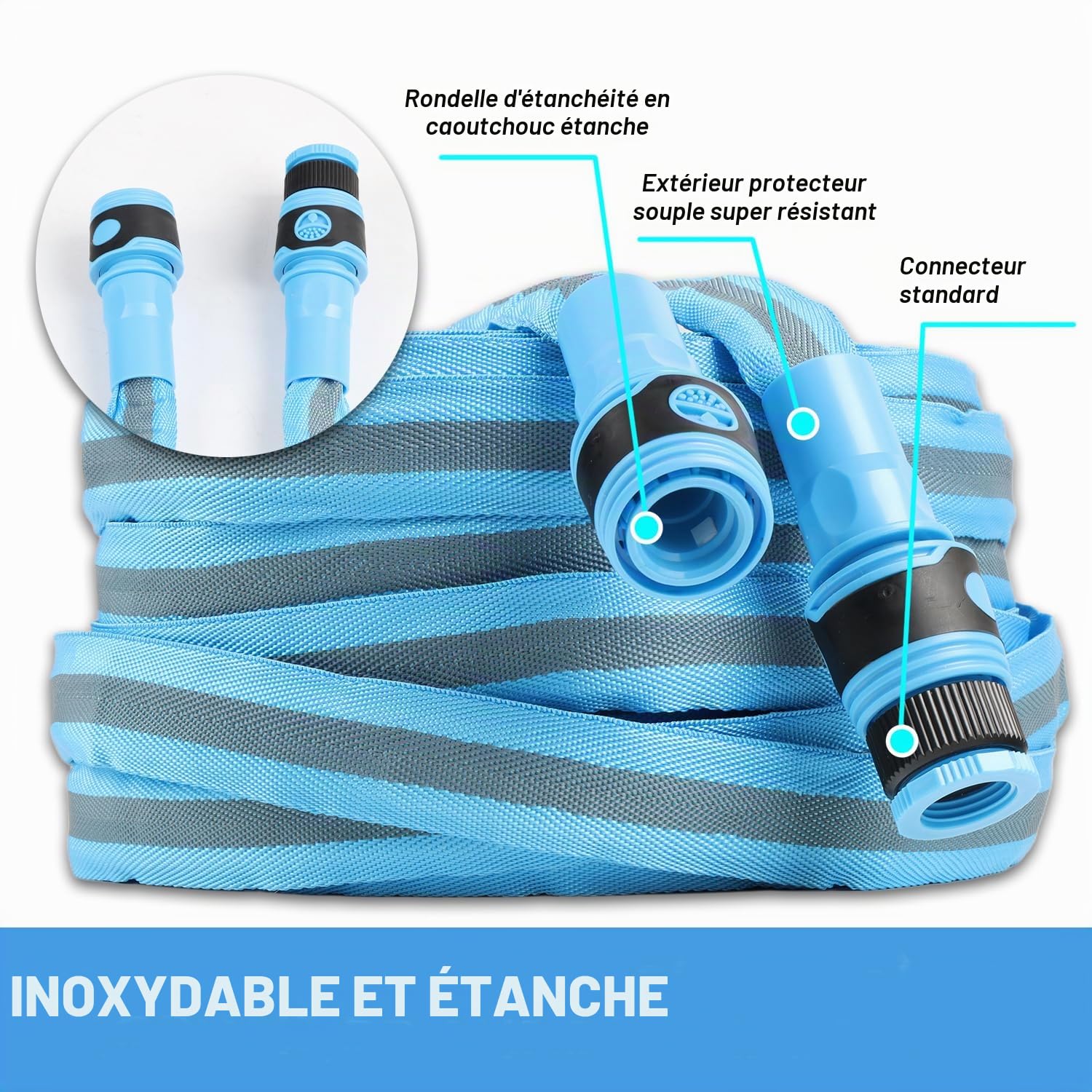 HERZO Tuyau d'Arrosage Flexible 30m, Anti-Torsion et Résistant, avec Pistolet d'Irrigation à 7 Jets, Idéal pour Jardin et Nettoyage (100FT)