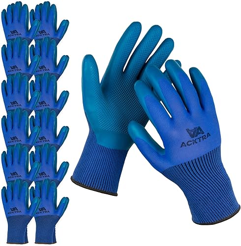 ACKTRA WG016 - Guantes de trabajo de seguridad de nailon de doble revestimiento de alta calidad, 12 pares, muñequera de punto, multiusos, para