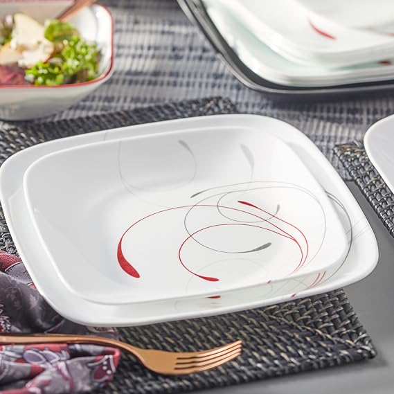 Corelle Vitrelle 18-Piece Service 6-Piece Dinnerware Set, 3-Ply Glass and Chip Resistant, Lightweight Square Plate and Bowl Set, Amazing