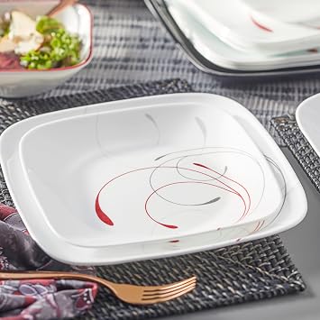 Corelle Vitrelle 18-Piece Service 6-Piece Dinnerware Set, 3-Ply Glass and Chip Resistant, Lightweight Square Plate and Bowl Set, Amazing
