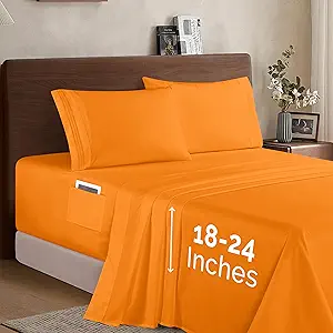 Elegant Comfort Luxury 1500 Premium Hotel Quality Microfiber 4-Piece Sheet Set - Soft, All Around Elastic 18-24 Inches Deep Fitted Sheet - Extra Deep Pocket Sheets, Twin/Twin XL, Elite Orange
