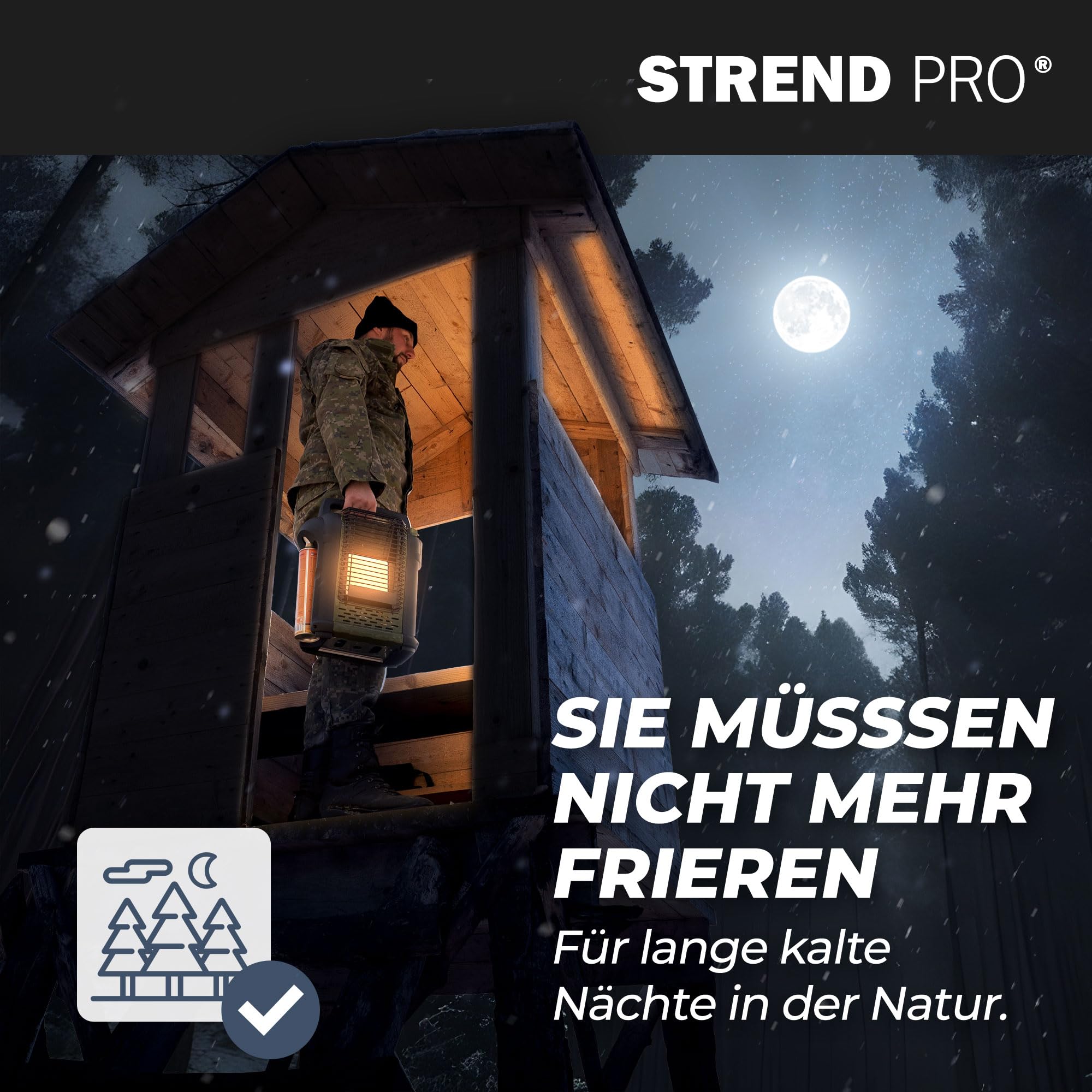 STREND PRO Zeltheizung Gas 2kW | mit 1 Campinggaskartuschen | Tragbare Campinggasheizung für Innenräume, Zelt, Camping, Angeln, Jagen, Mini Gasheizung mit Sauerstoffsensor | Mobiler