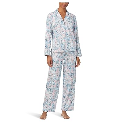 Lauren Ralph Lauren Woven Long Sleeve Notch Long Pj Set Women