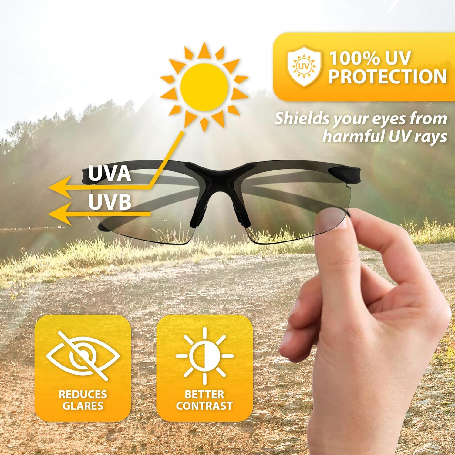 Global Vision Apex Motorcycle Bifocal Safety Glasses ANSI Z87.1 Clear Lens 1.75+ Magnification - Image 3