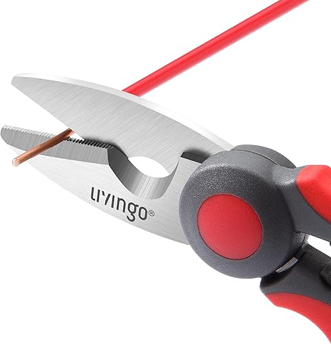 Miniatura 5 de LIVINGO Tijeras de electricista: Tijeras de alambre resistentes afiladas de 6 pulgadas - Hoja de muesca dentada de acero inoxidable con clip