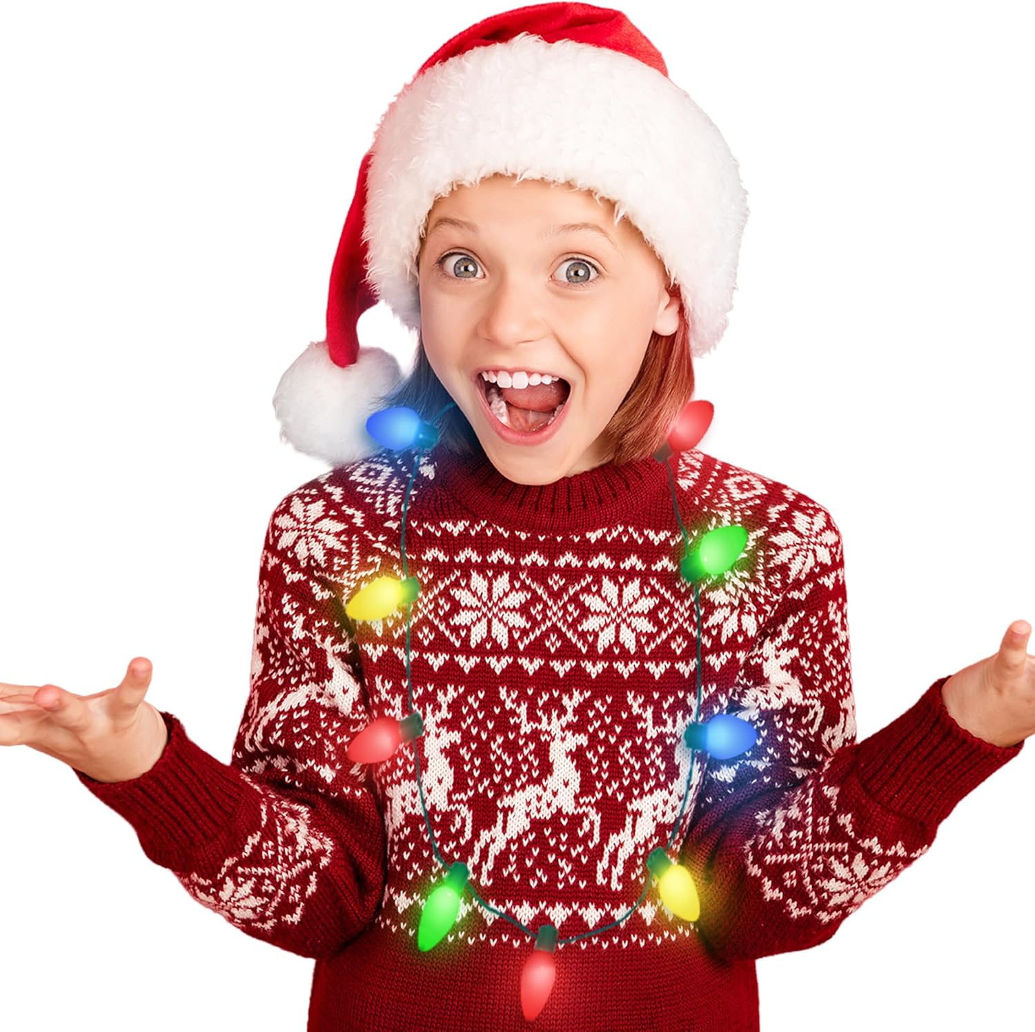 Windy City Novelties 9 Bulb Christmas LED Light Up Necklace Holiday Costume Accessories for Christmas Xmas Party Favor Party Supply (20)