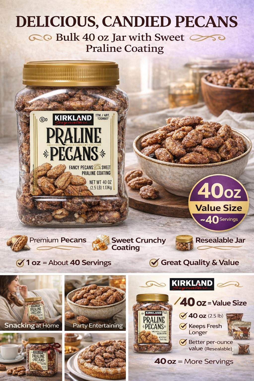 Amazon.co.jp: KIRKLAND SIGNATURE PRALINE PECANS 40oz 1.13Kg